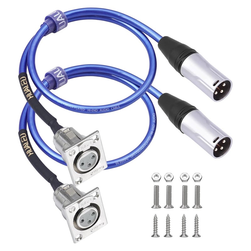HUALEU كابل تمرير XLR بطول 2 قدم، 20AWG موصل نحاسي مطلي بالفضة بدون لحام، لصندوق المسرح، لوحة التوصيل، صندوق الأرضية - بدون لحام لتركيبات الصوت الاحترافية - نوع D XLR أنثوي إلى ذكري - عبوة من 2 - Image 1